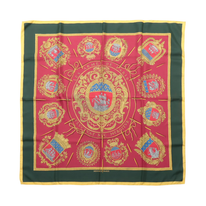 Carré Hermès Carré 90 « FLVCTVAT NEC MERGITVR » 100 % soie, vert x rouge