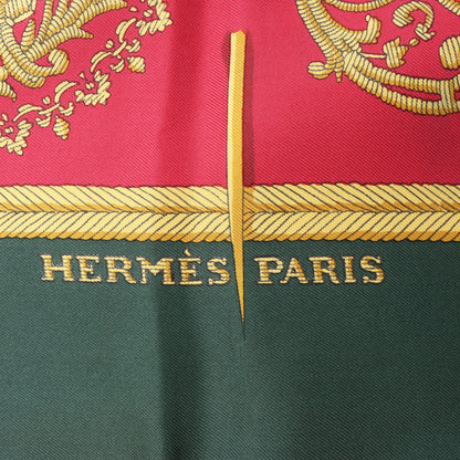 Carré Hermès Carré 90 « FLVCTVAT NEC MERGITVR » 100 % soie, vert x rouge