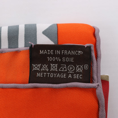 Hermès Carré 90 "Fantaisie D'etriers" 100% Silk Scarf in Orange
