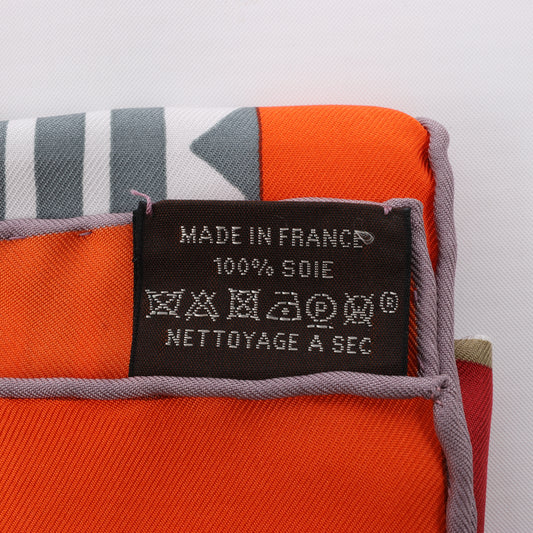 Hermès Carré 90 "Fantaisie D'etriers" 100% Silk Scarf in Orange