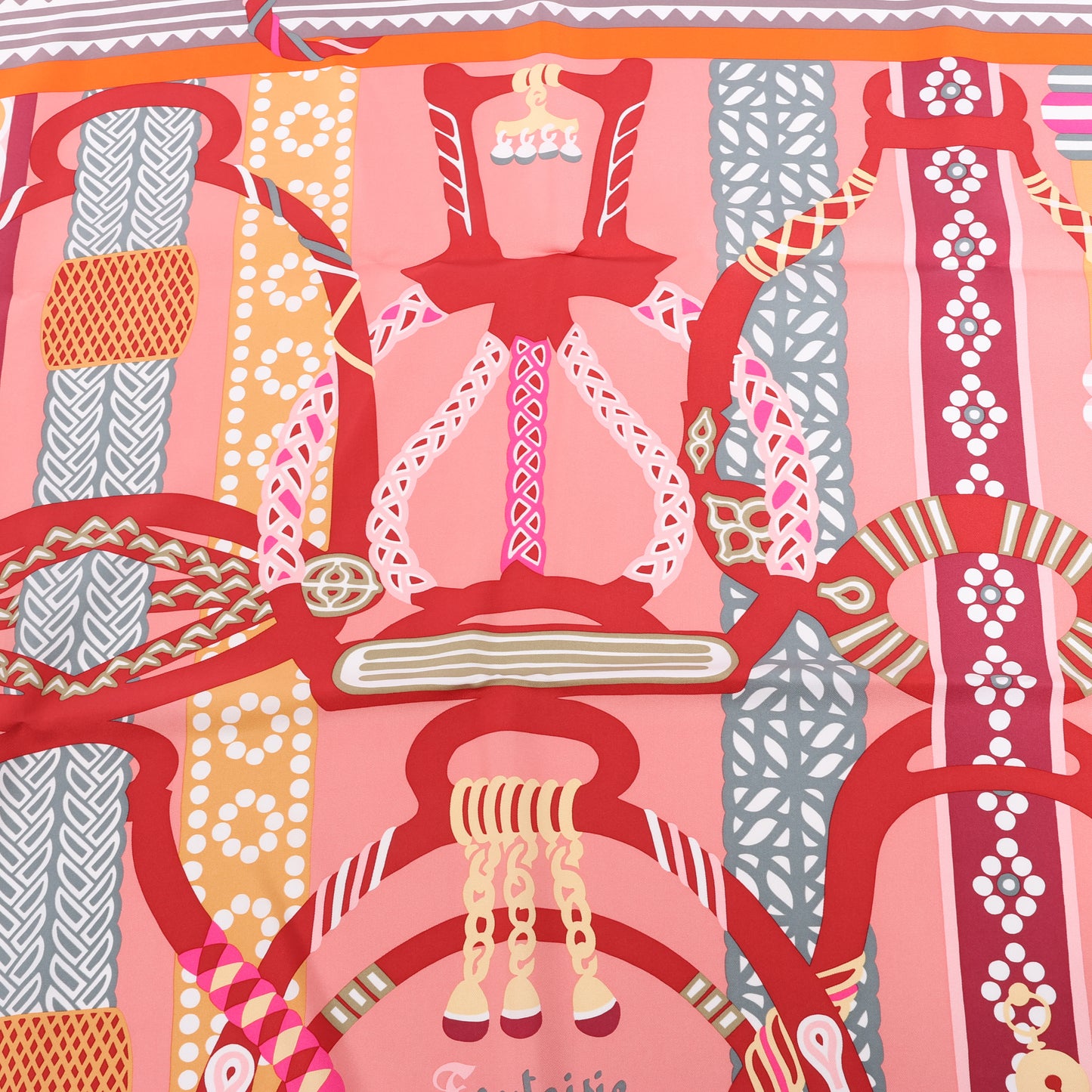 Hermès Carré 90 "Fantaisie D'etriers" 100% Silk Scarf in Orange