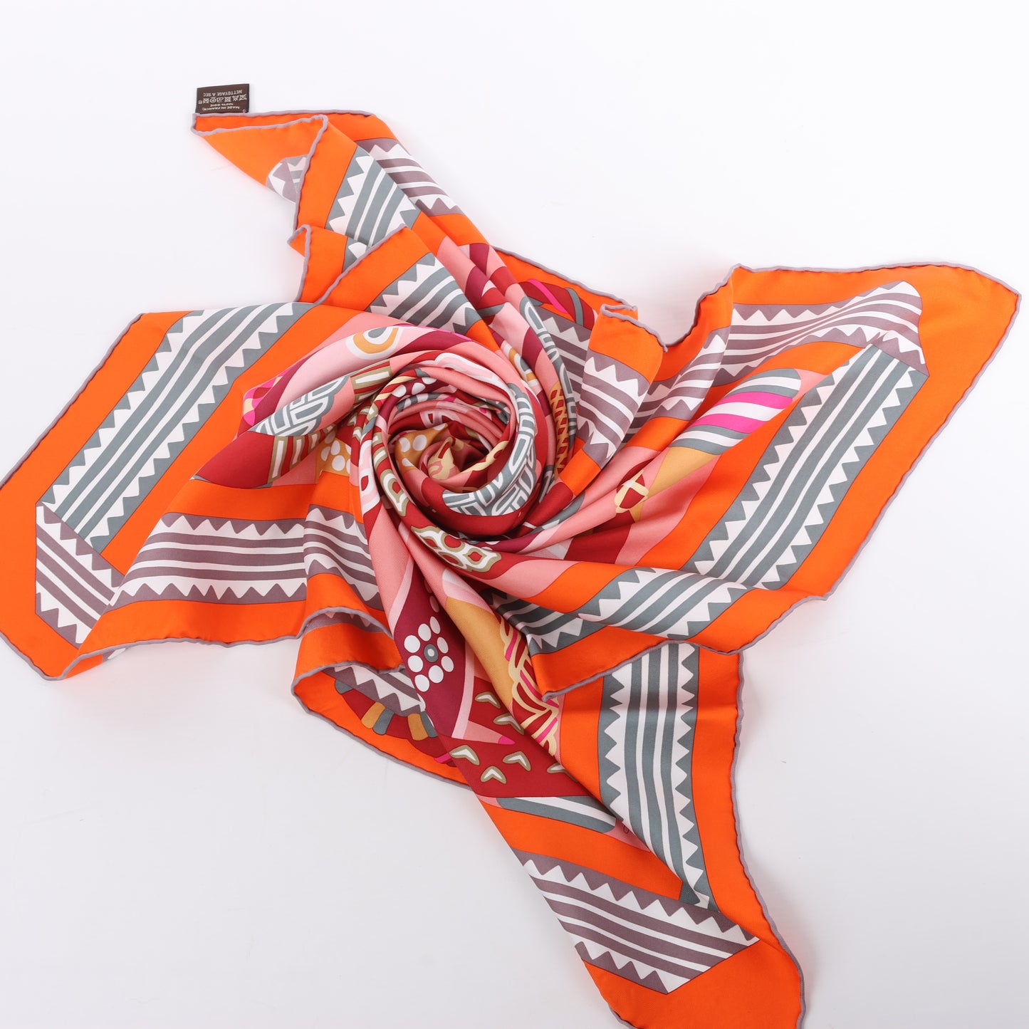 Hermès Carré 90 "Fantaisie D'etriers" 100% Silk Scarf in Orange