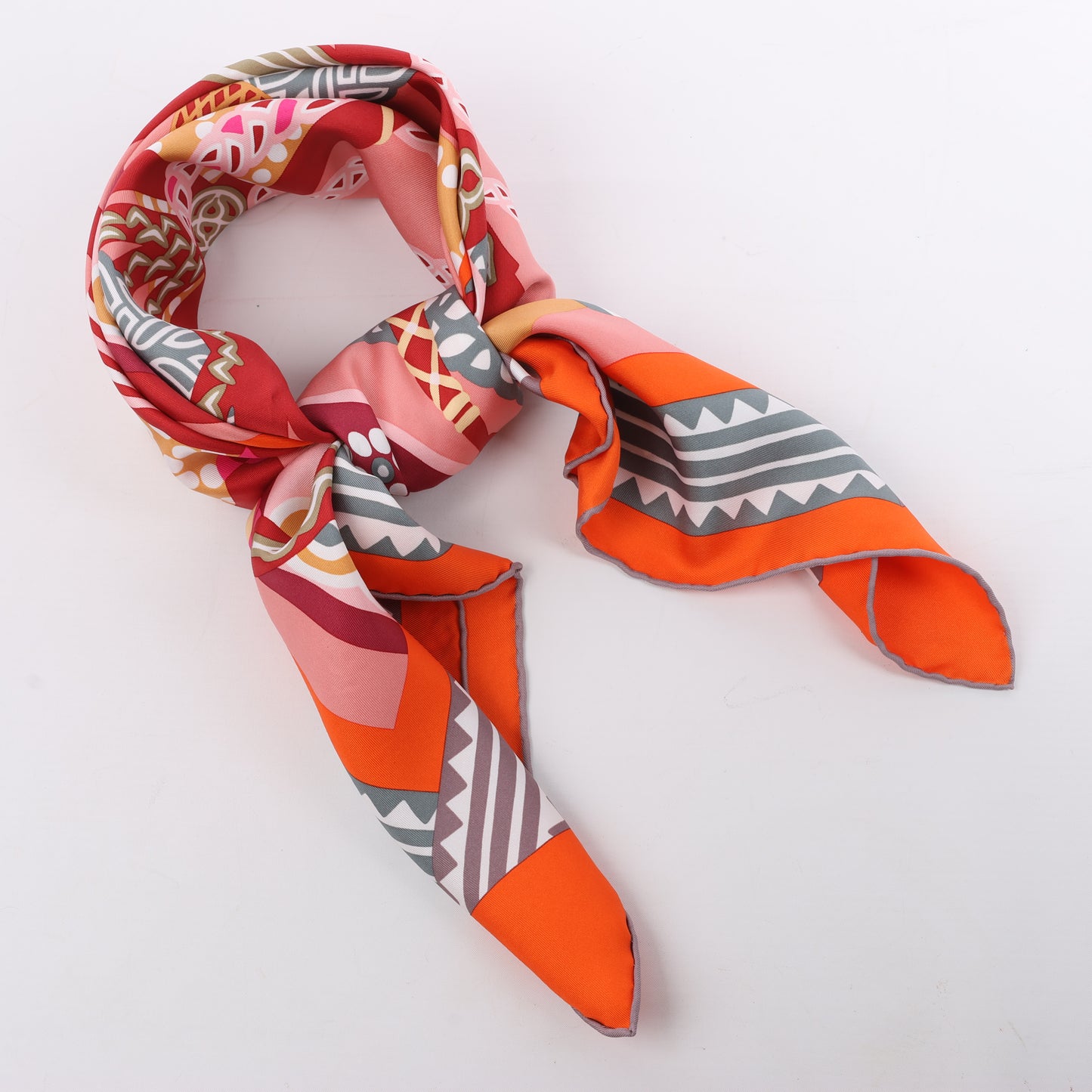 Hermès Carré 90 "Fantaisie D'etriers" 100% Silk Scarf in Orange