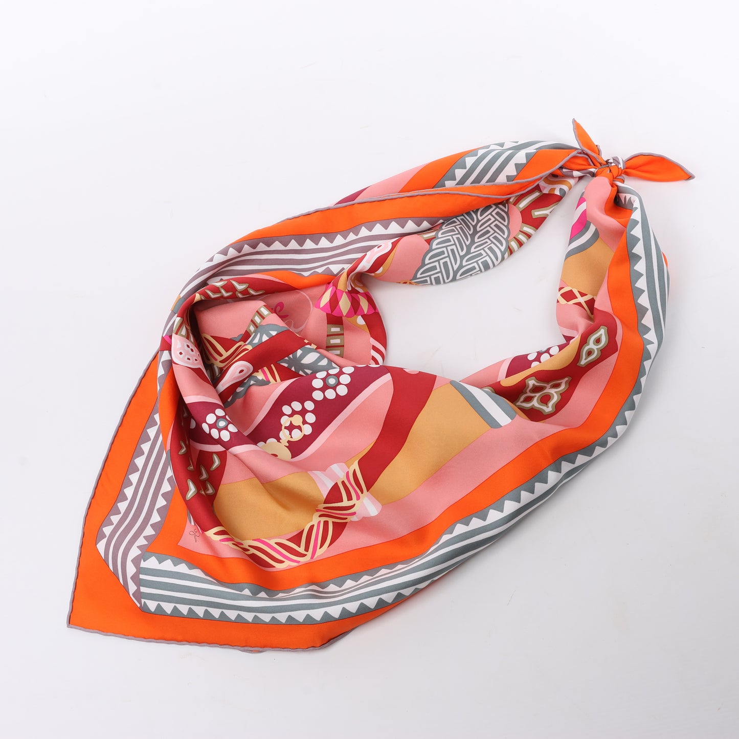 Hermès Carré 90 "Fantaisie D'etriers" 100% Silk Scarf in Orange