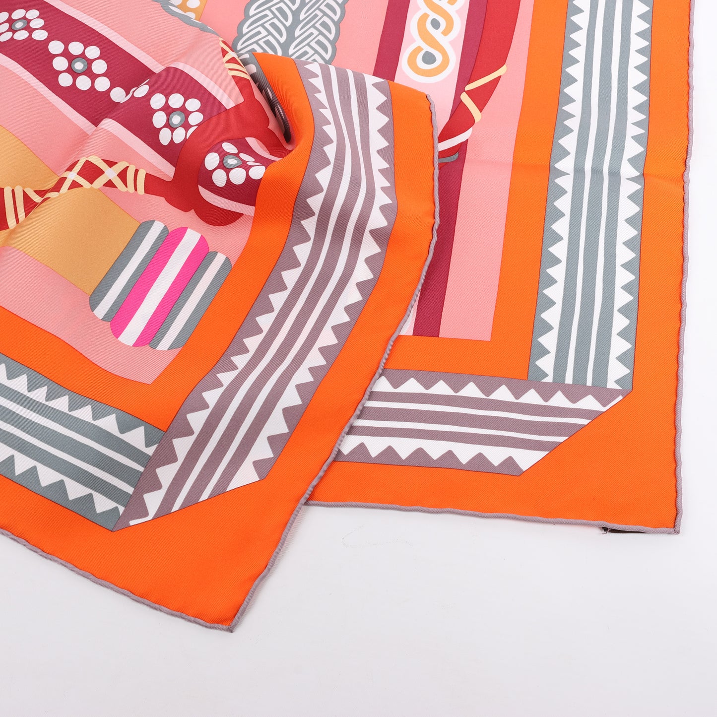 Hermès Carré 90 "Fantaisie D'etriers" 100% Silk Scarf in Orange