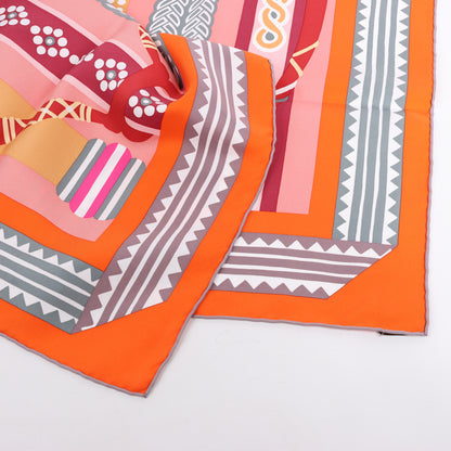 Hermès Carré 90 "Fantaisie D'etriers" 100% Silk Scarf in Orange