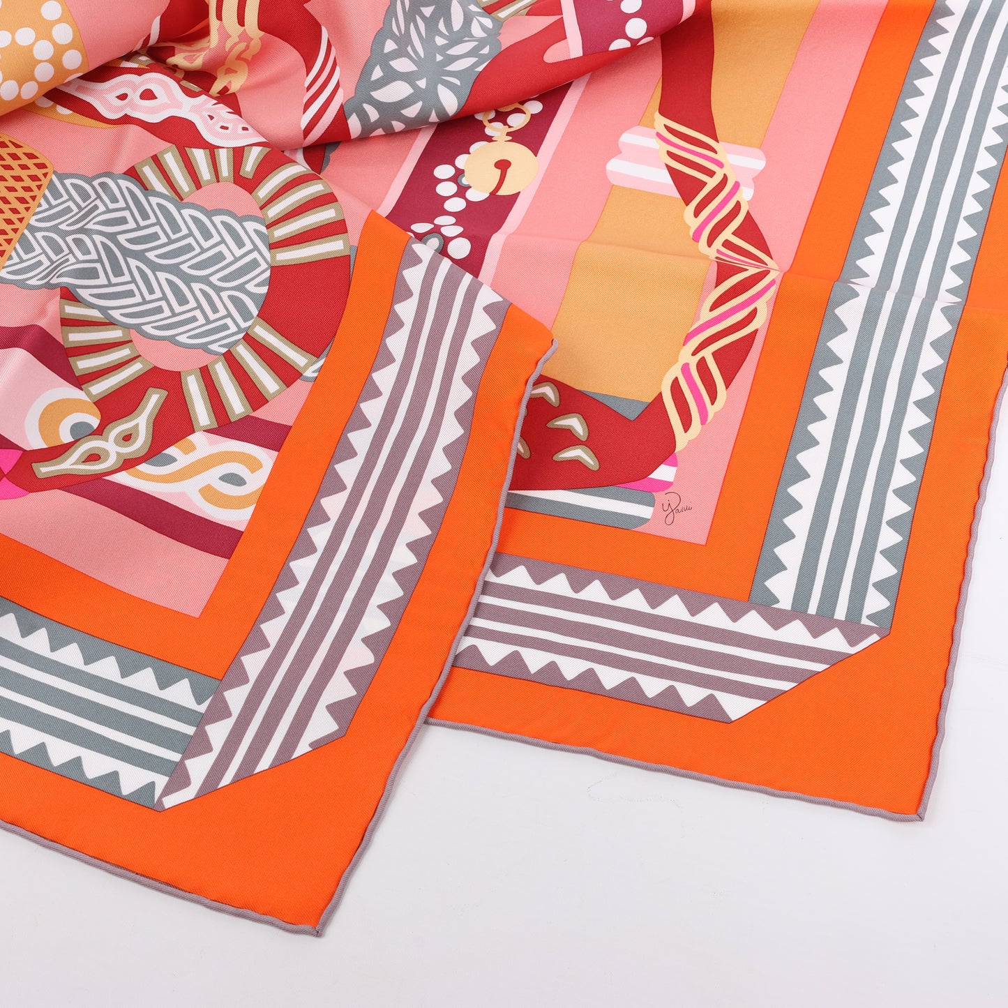 Hermès Carré 90 "Fantaisie D'etriers" 100% Silk Scarf in Orange