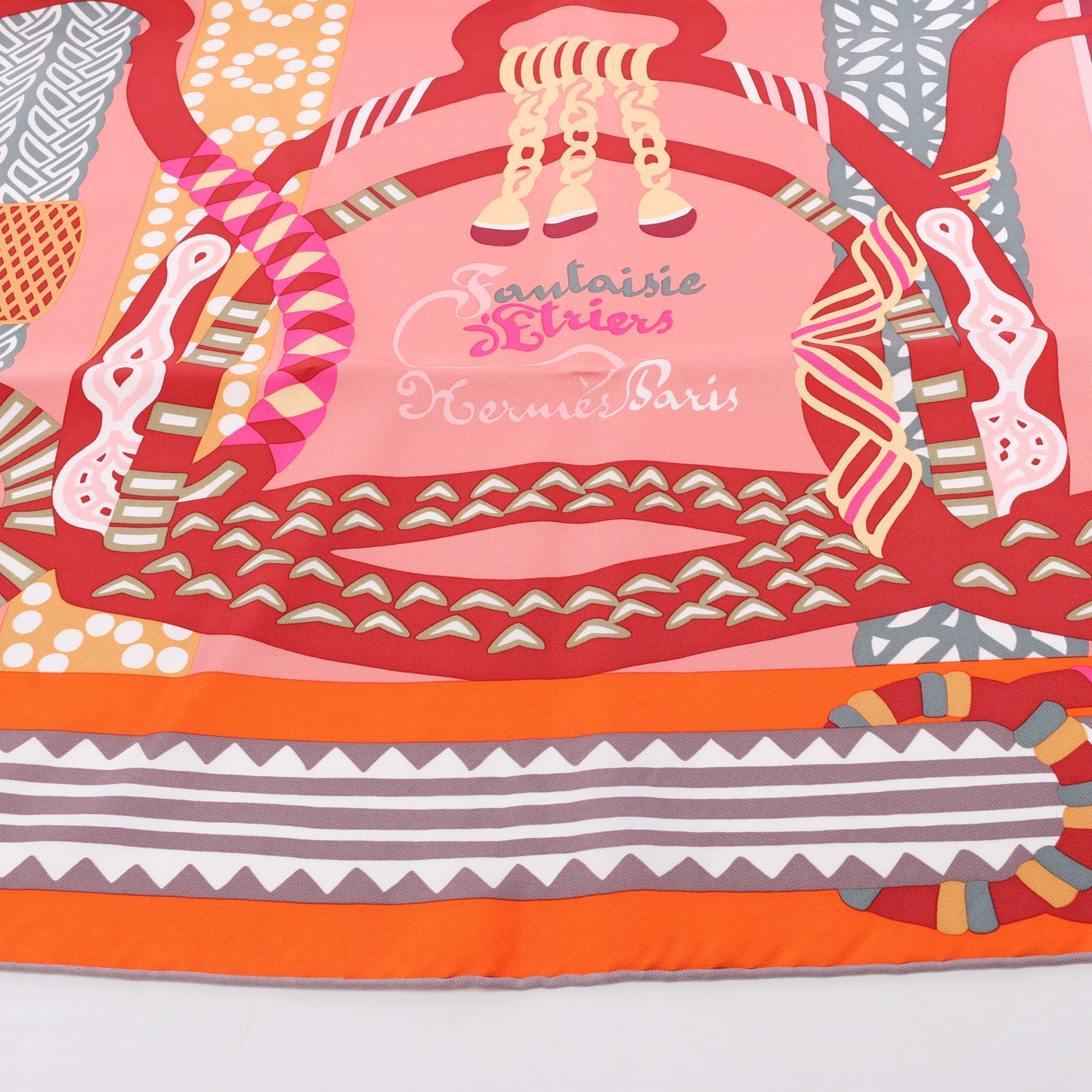Hermès Carré 90 "Fantaisie D'etriers" 100% Silk Scarf in Orange