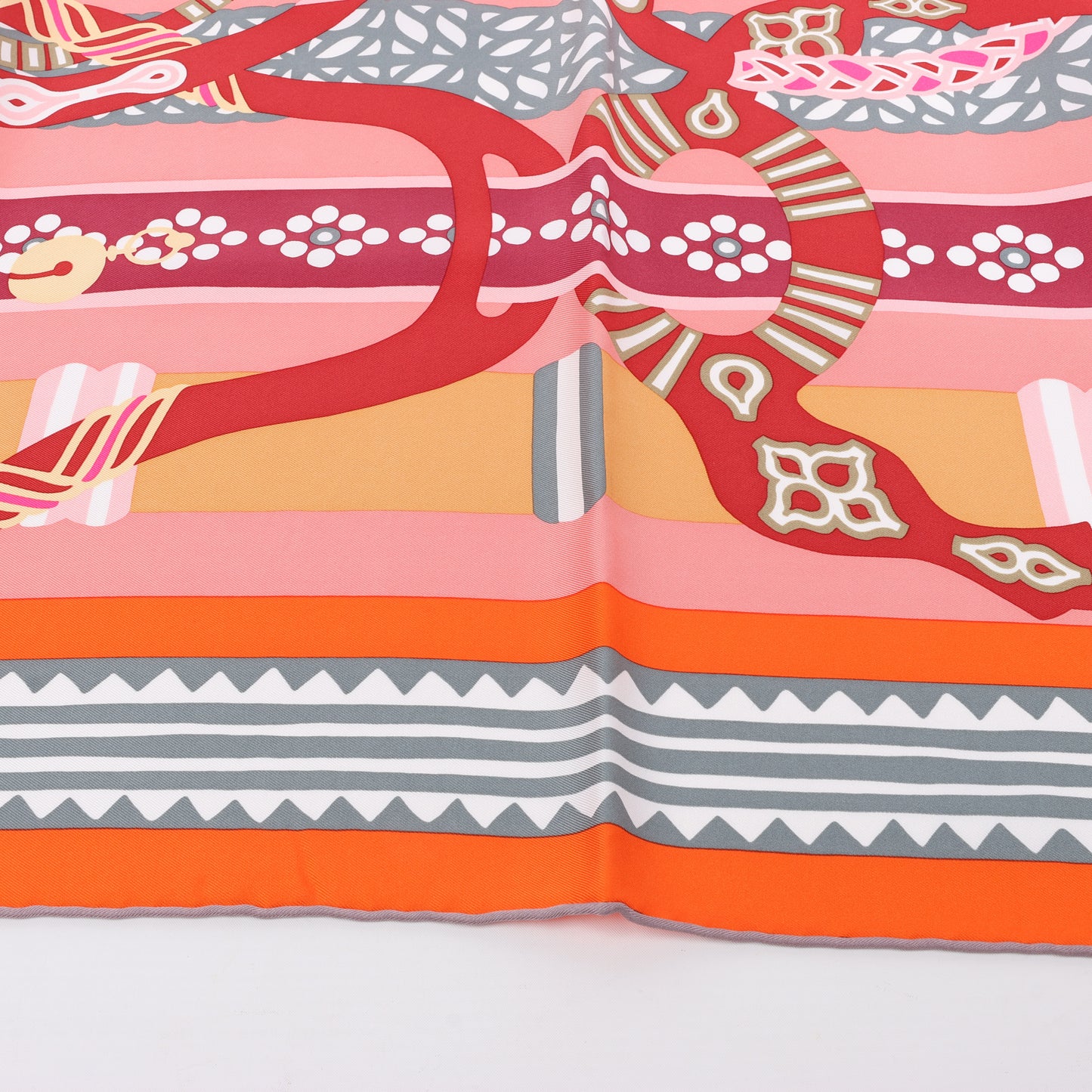 Hermès Carré 90 "Fantaisie D'etriers" 100% Silk Scarf in Orange