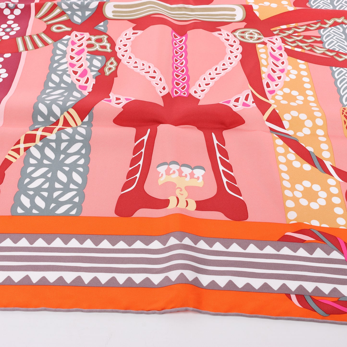 Hermès Carré 90 "Fantaisie D'etriers" 100% Silk Scarf in Orange