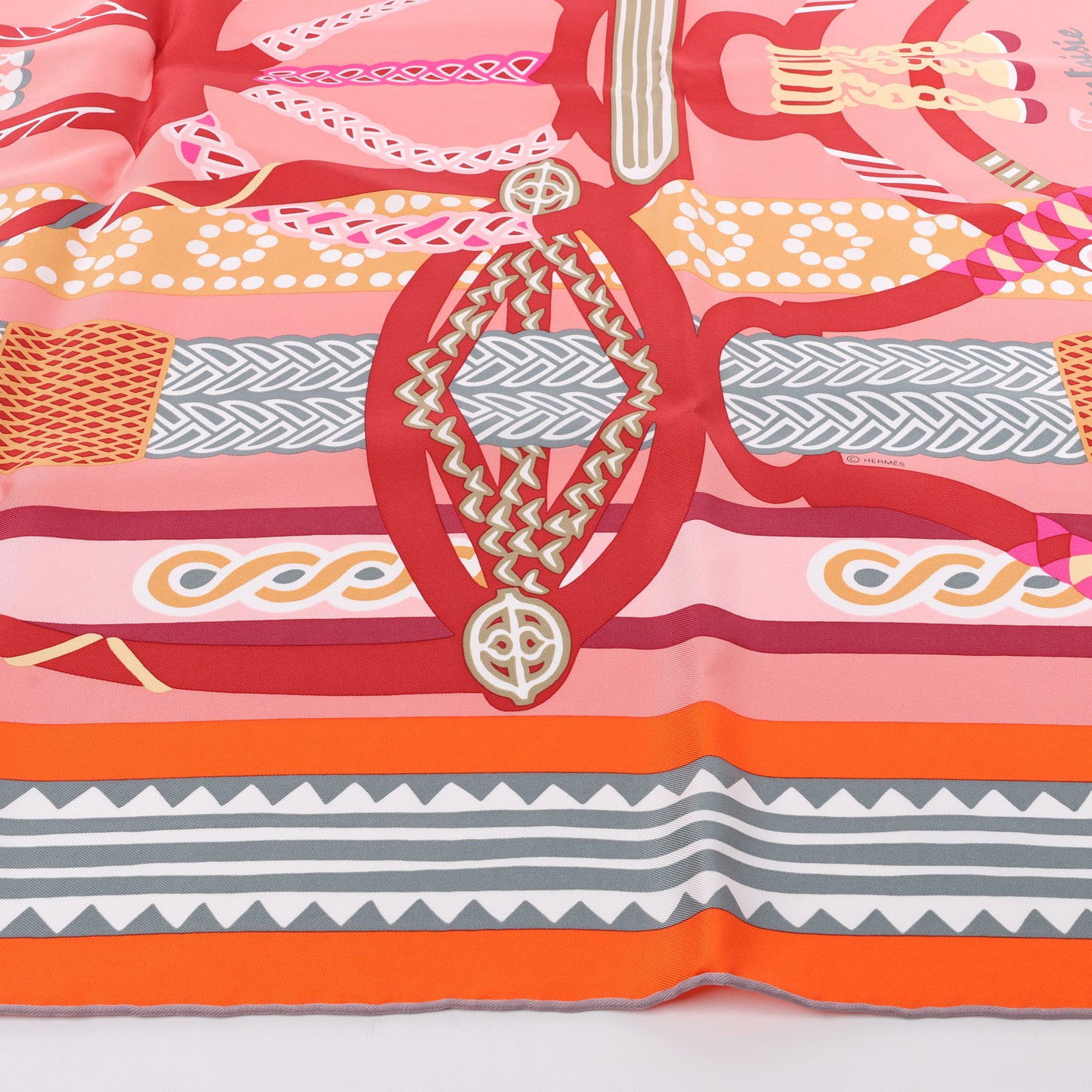 Hermès Carré 90 "Fantaisie D'etriers" 100% Silk Scarf in Orange