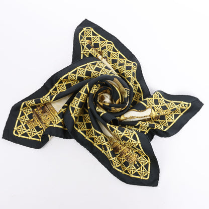 Hermès Carré 90 „Feux de Route“ Schal aus 100 % Seide in Schwarz x Gold