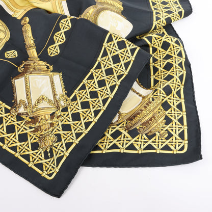 Hermès Carré 90 „Feux de Route“ Schal aus 100 % Seide in Schwarz x Gold