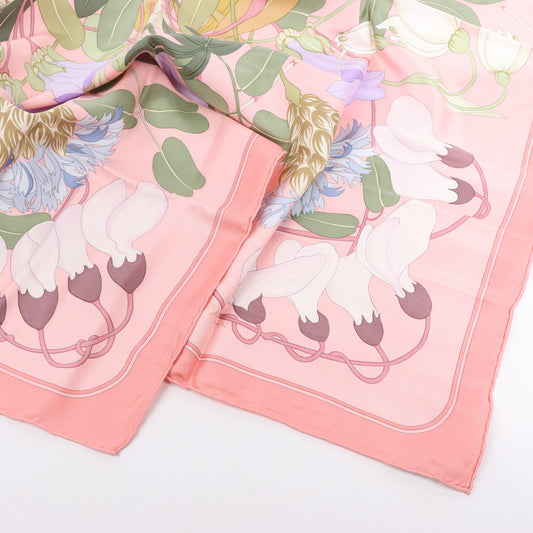 Hermès Carré 90 " Flora Graeca" 100% Silk Scarf in Pink