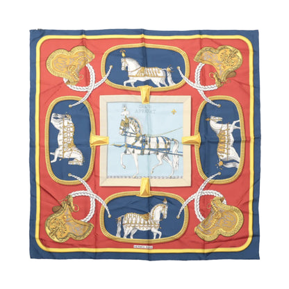 Hermès Carré 90 „GRAND APPARAT“ 100 % Seidenschal in Marineblau x Rot