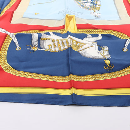 Hermès Carré 90 „GRAND APPARAT“ 100 % Seidenschal in Marineblau x Rot