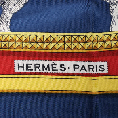 Hermès Carré 90 „GRAND APPARAT“ 100 % Seidenschal in Marineblau x Rot