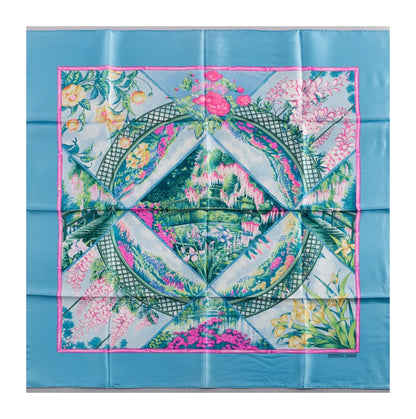 Hermès Carré 90 "Giverny Gardens" 100% Silk Scarf in Blue