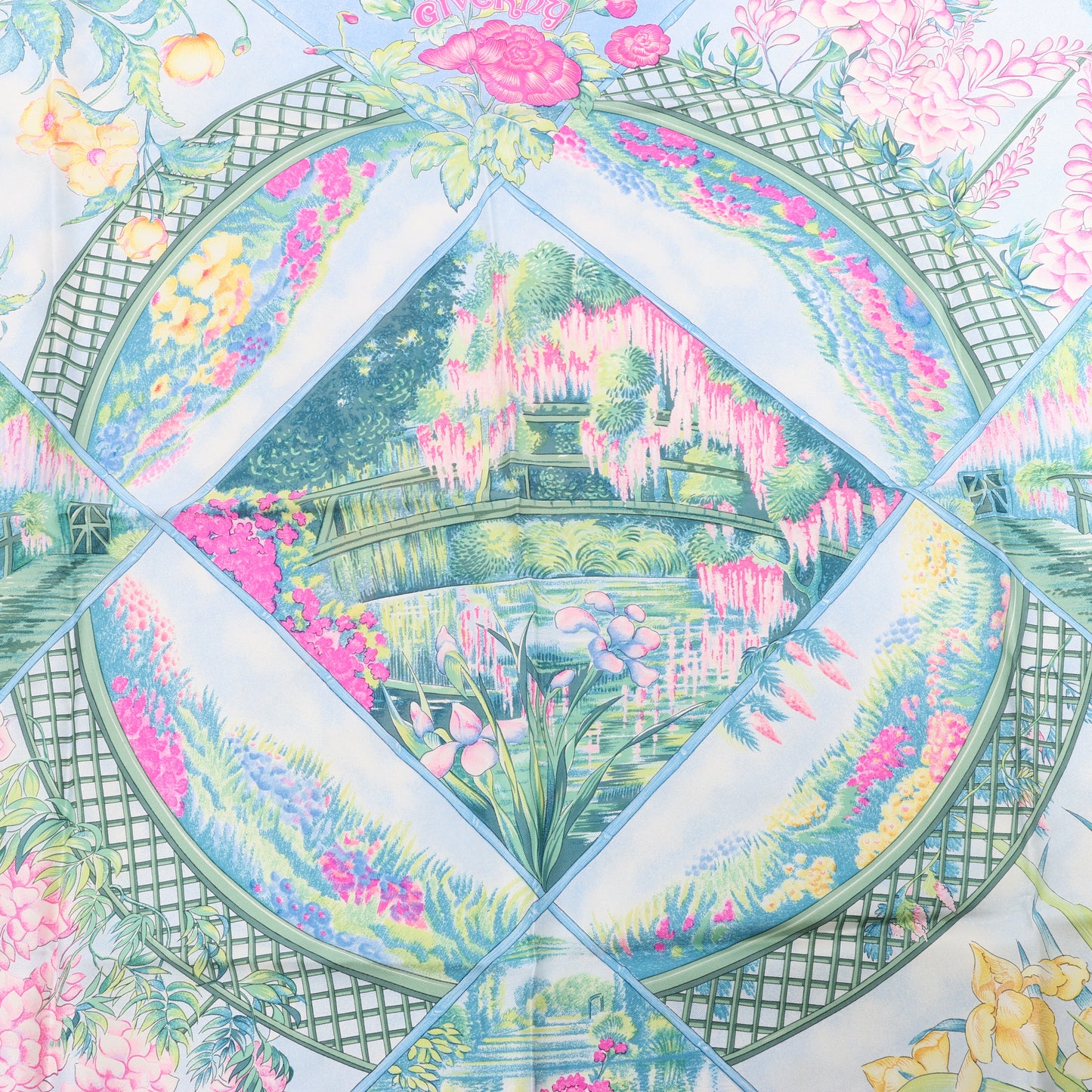 Hermès Carré 90 "Giverny Gardens" 100% Silk Scarf in Blue