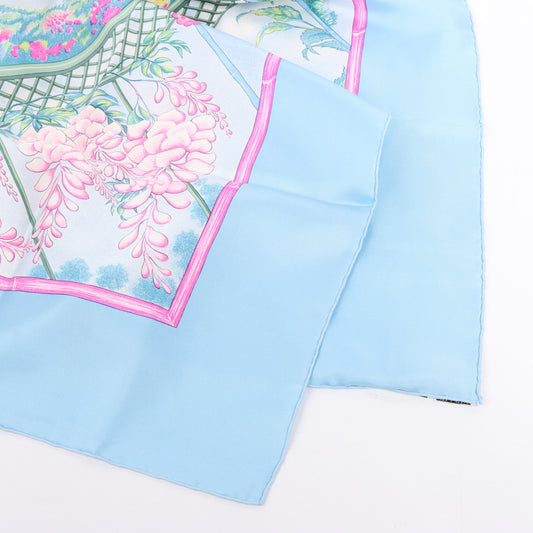 Hermès Carré 90 "Giverny Gardens" 100% Silk Scarf in Blue