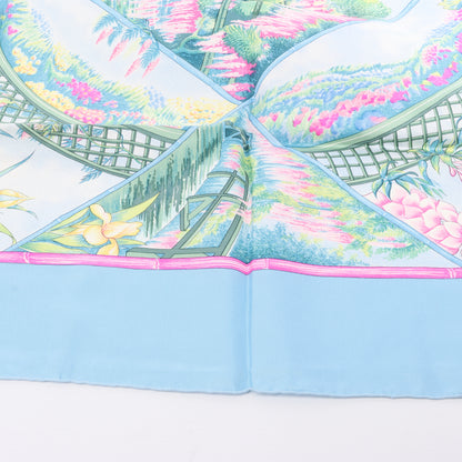 Hermès Carré 90 "Giverny Gardens" 100% Silk Scarf in Blue