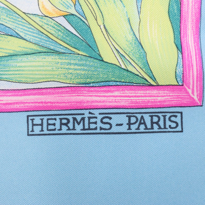 Hermès Carré 90 "Giverny Gardens" 100% Silk Scarf in Blue