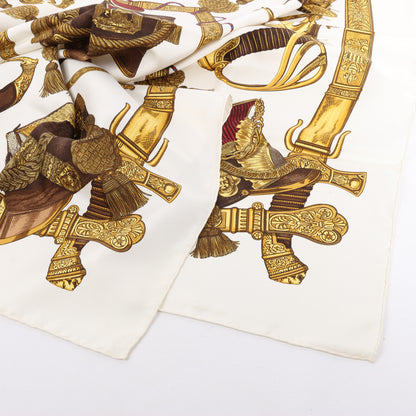 Hermès Carré 90 "Grand Uniforme" 100% Silk Scarf in Brown and Ecru
