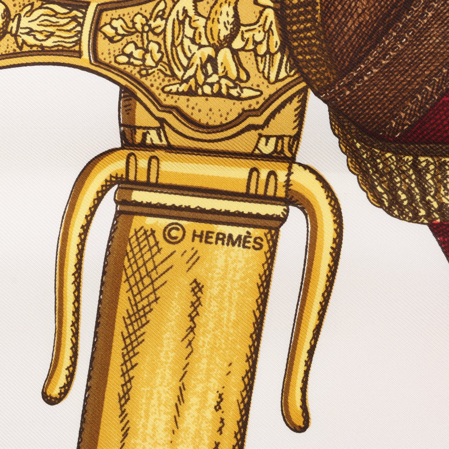Carré Hermès Carré 90 « Grand Uniforme » 100 % soie marron et écru