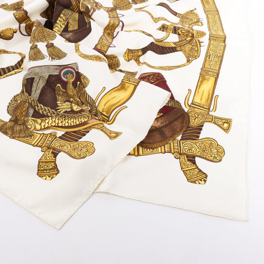 Hermès Carré 90 "Grand Uniforme" 100% Silk Scarf in Brown and Ecru
