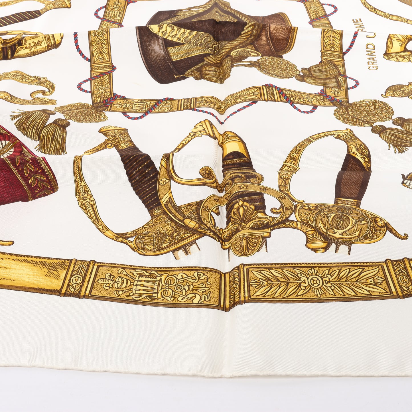 Hermès Carré 90 "Grand Uniforme" 100% Silk Scarf in Brown and Ecru