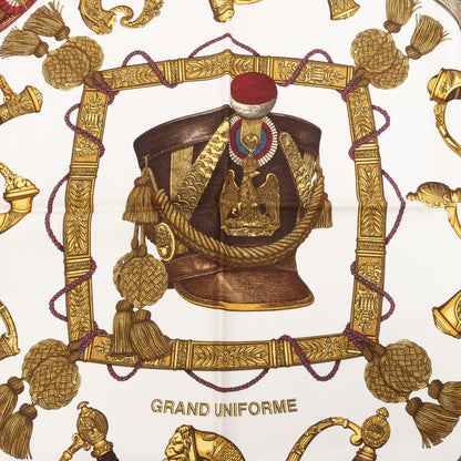 Hermès Carré 90 "Grand Uniforme" 100% Silk Scarf in Brown and Ecru