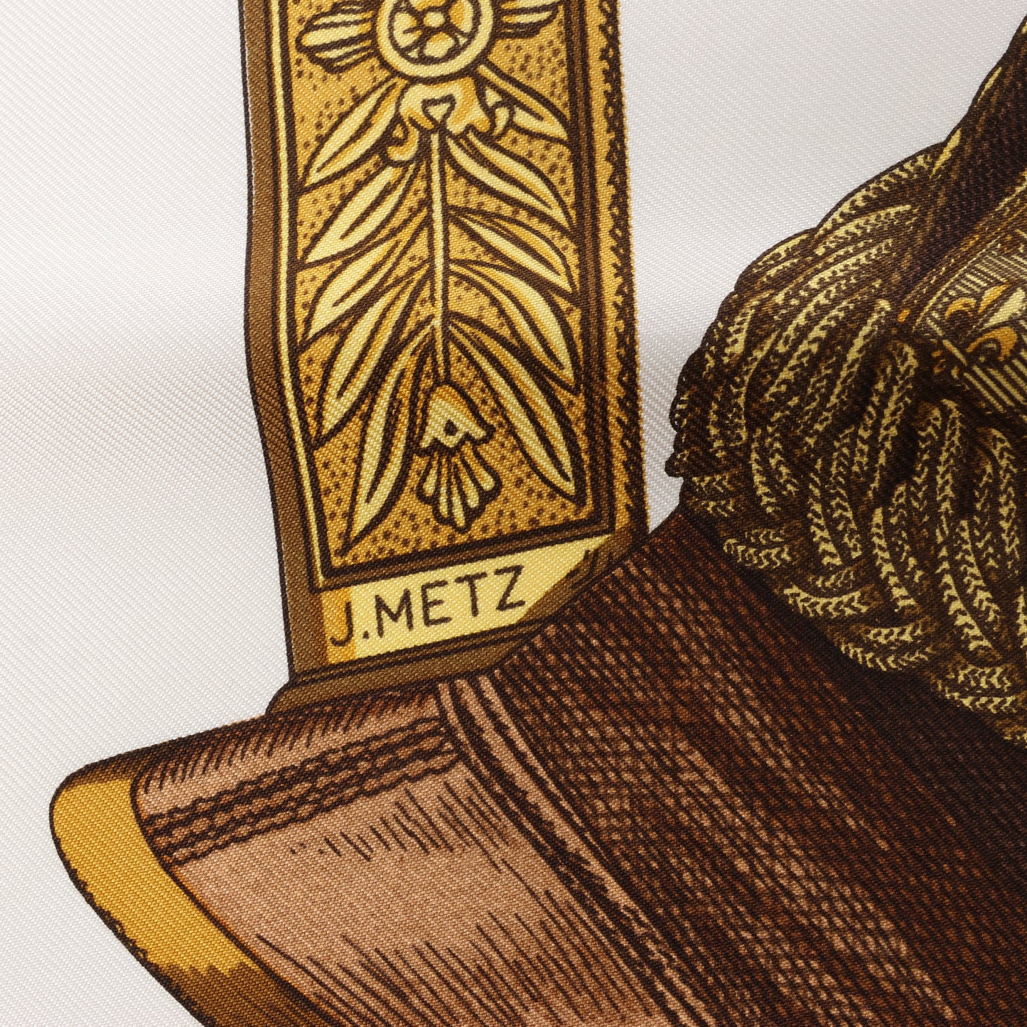 Hermès Carré 90 "Grand Uniforme" 100% Silk Scarf in Brown and Ecru