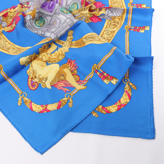 Hermès Carré 90 "HOMMAGE A CHARLES GARNIER" 100% Silk Scarf in Blue