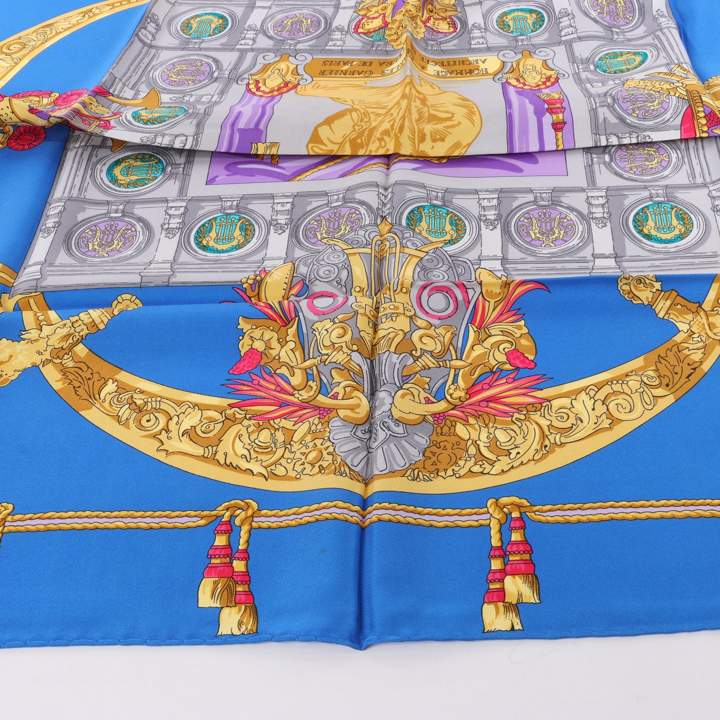 Hermès Carré 90 "HOMMAGE A CHARLES GARNIER" 100% Silk Scarf in Blue