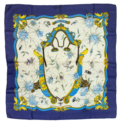 Hermès Carré 90 "Ingrid" 100% Silk Scarf in Navy Blue