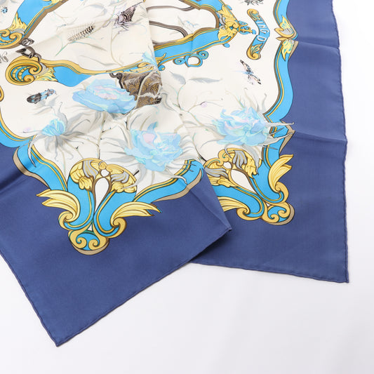 Hermès Carré 90 "Ingrid" 100% Silk Scarf in Navy Blue