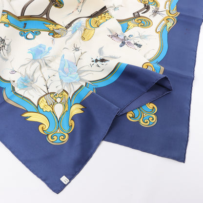 Hermès Carré 90 "Ingrid" 100% Silk Scarf in Navy Blue