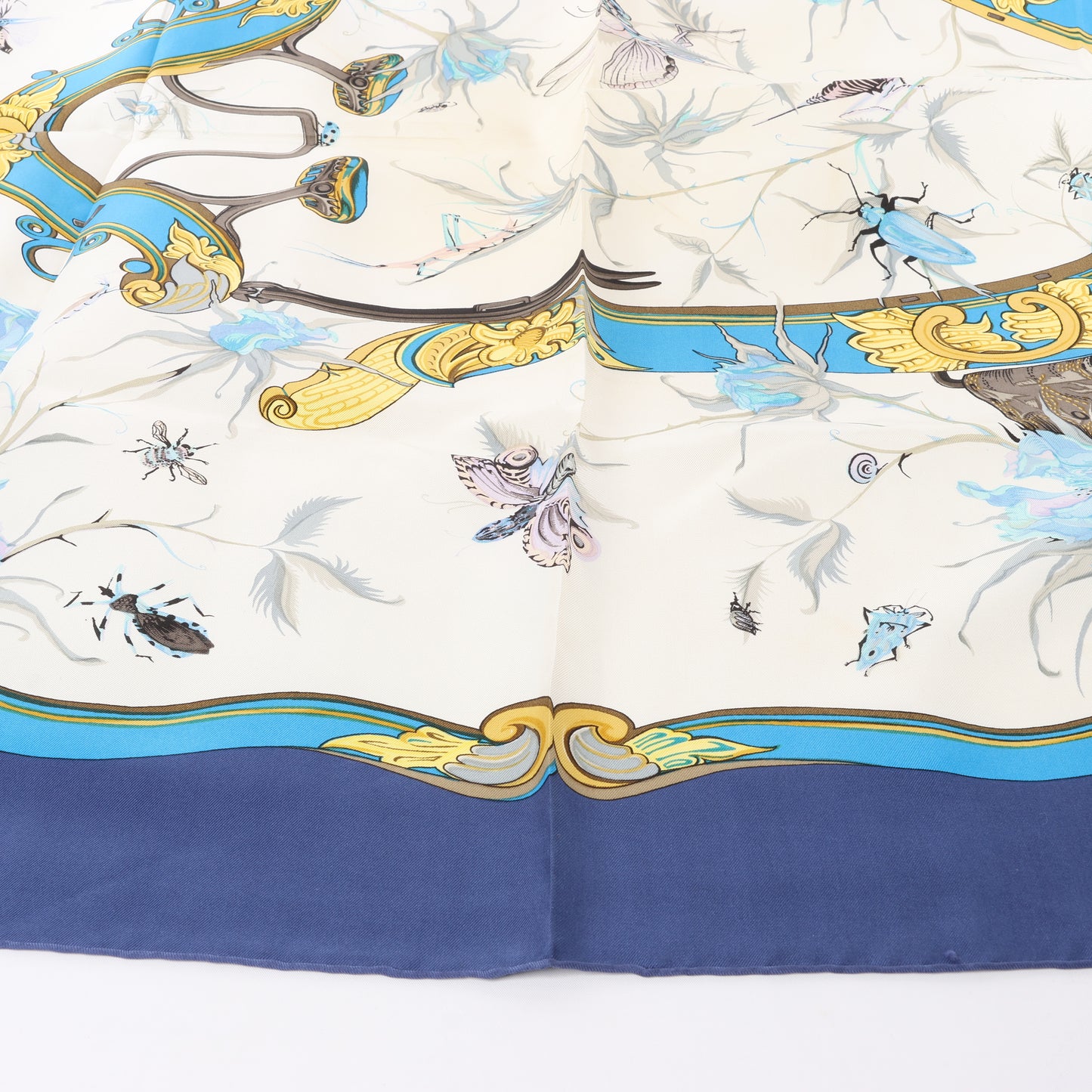 Hermès Carré 90 "Ingrid" 100% Silk Scarf in Navy Blue