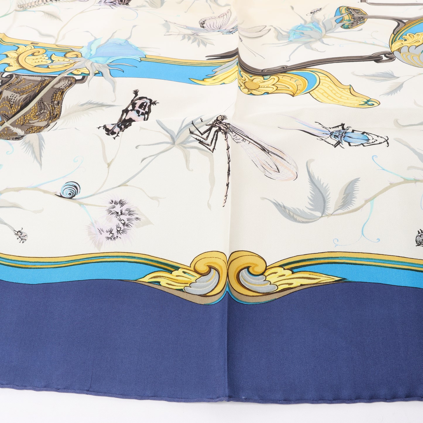 Hermès Carré 90 "Ingrid" 100% Silk Scarf in Navy Blue