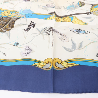 Hermès Carré 90 "Ingrid" 100% Silk Scarf in Navy Blue