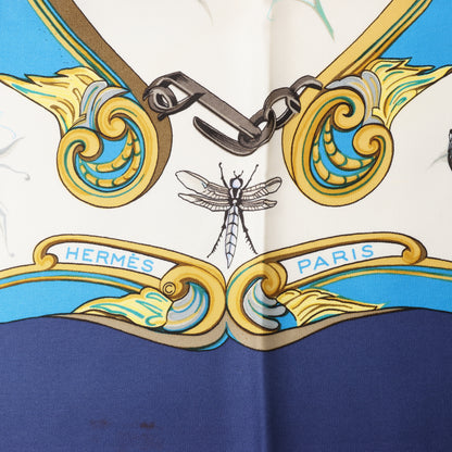Hermès Carré 90 "Ingrid" 100% Silk Scarf in Navy Blue