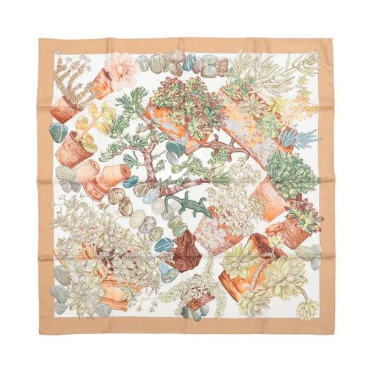 Hermès Carré 90 "JARDIN SECRET" 100% Seidentuch in Beige