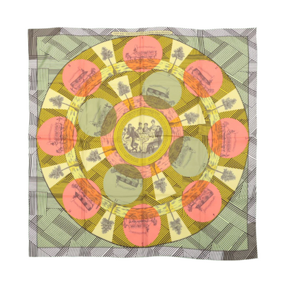 Hermès Carré 90 „JEU DES OMNIBUS ET DAMES BLANCHES“ Schal aus 100 % Seide in Grün