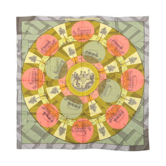 Hermès Carré 90 "JEU DES OMNIBUS ET DAMES BLANCHES" 100% Silk Scarf in Green