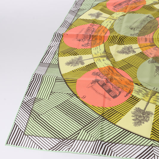 Hermès Carré 90 "JEU DES OMNIBUS ET DAMES BLANCHES" 100% Silk Scarf in Green