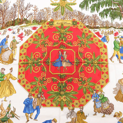 Hermès Carré 90 „Joies d'Hiver“ Schal aus 100 % Seide in Rot