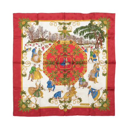 Hermès Carré 90 „Joies d'Hiver“ Schal aus 100 % Seide in Rot