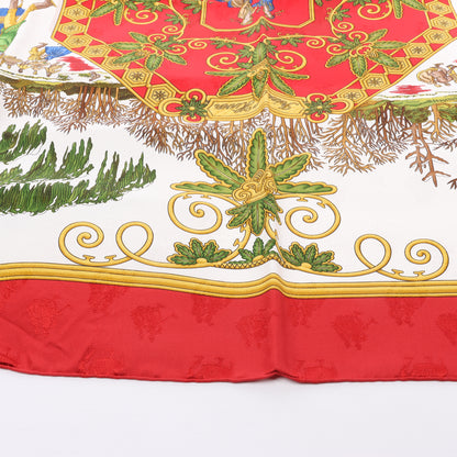 Hermès Carré 90 „Joies d'Hiver“ Schal aus 100 % Seide in Rot