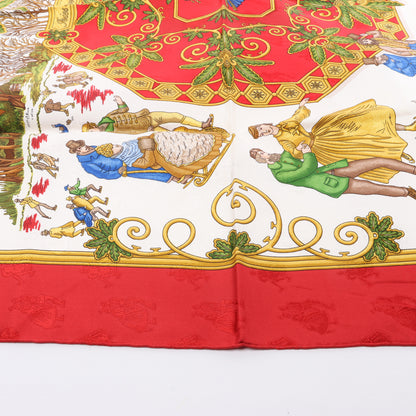 Hermès Carré 90 „Joies d'Hiver“ Schal aus 100 % Seide in Rot
