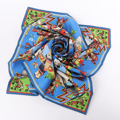 Hermès Carré 90 "Kachinas" 100% Silk Scarf in Blue